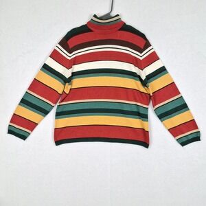 VTG Striped Turtleneck Sweater Large Earth Fall Tones USA Made Whimsy Grandma